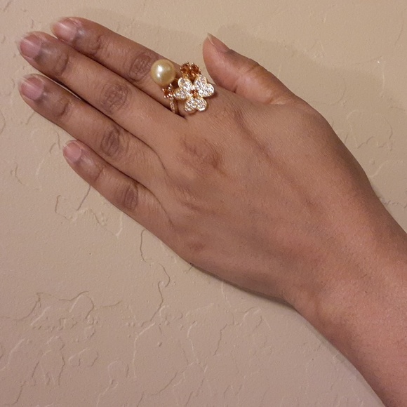 925  Golden South Sea Pearl, Madeira Citrine, White Zircons Ring. 10.5mm FIRM. - Picture 17 of 17